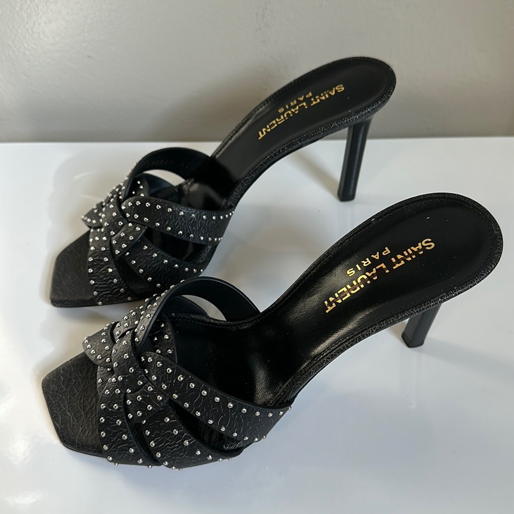 Saint Laurent Tribute Studded Leather Stiletto Sandals - Picture 10 of 16